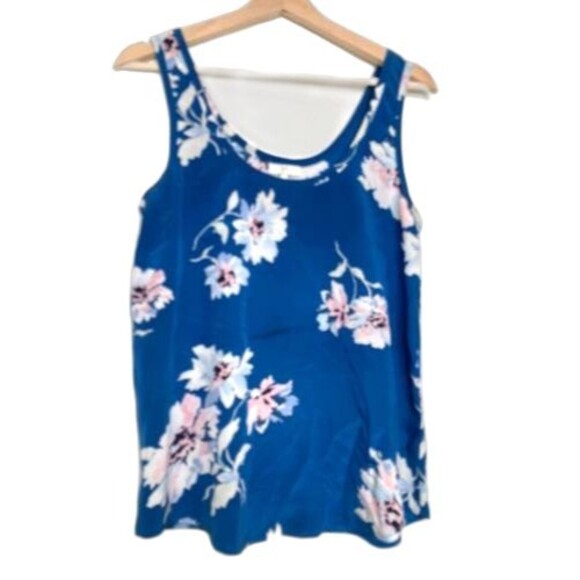 Joie Annabeth Tossed Bouquet Silk Tank Top Nineties Blue Floral Print Small - Picture 2 of 11
